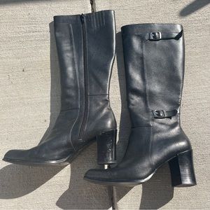 Vintage 90s square toe black knee high boots